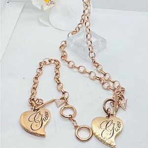 Guess Rose Gold Heart Necklace & Bracelet set of 2
